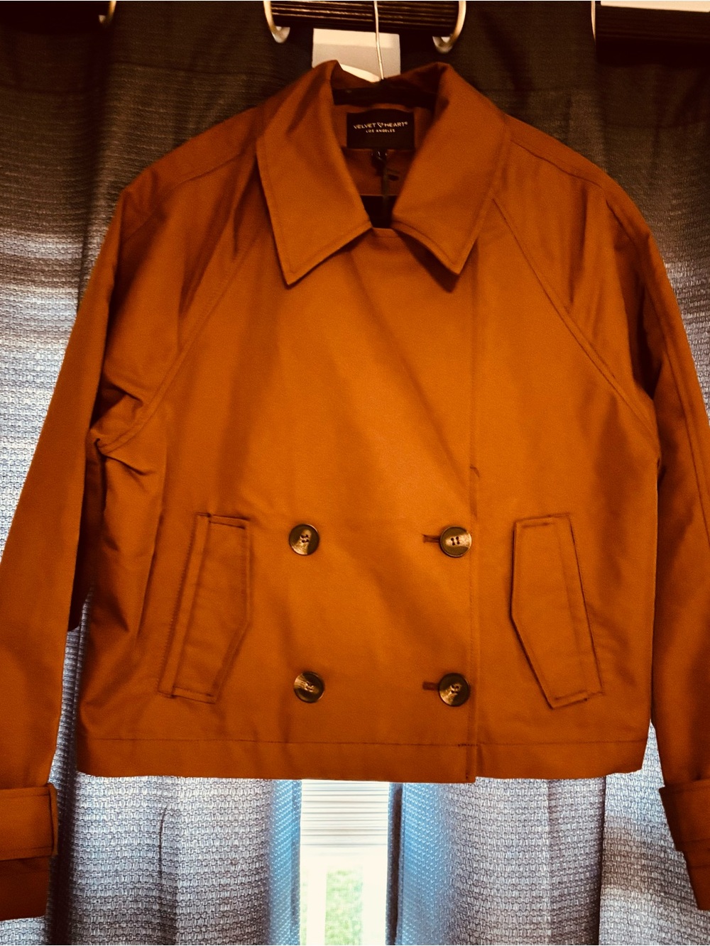 Cognac Double-Breasted Cropped Trench Coat